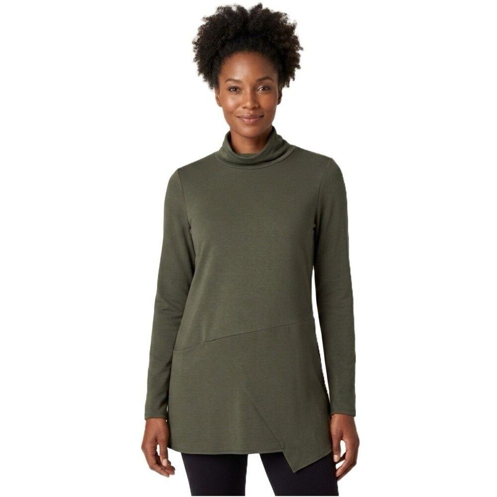 J. Jill Luxe Olive Green Turtleneck Asymmetrical Tunic